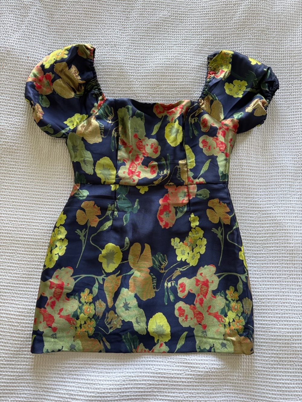 Lulus Navy Floral Puff Sleeve Mini Dress XL